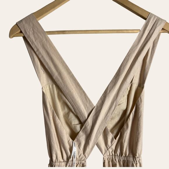 Charlie Holiday Lilian Oat Beige Tiered Cut Out Linen Midi Dress Size XL - Picture 11 of 15